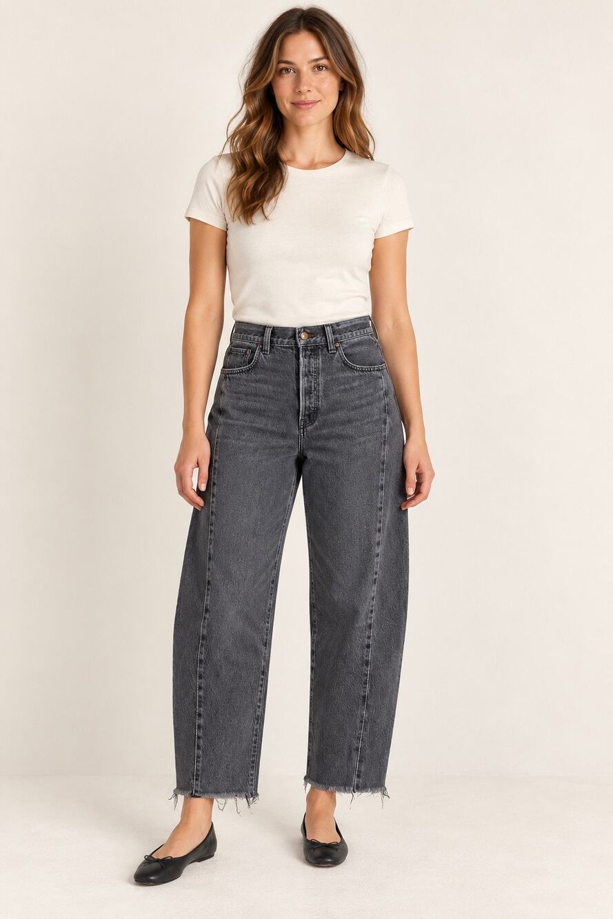 Madewell Pieced Barrel Leg Jeans Washed Black Raw Hem Size 29